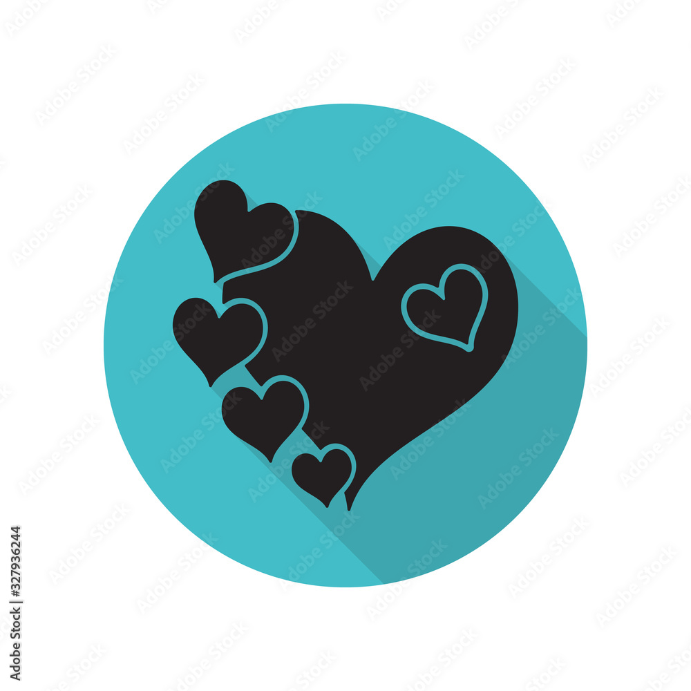 Poster hearts long shadow icon. simple glyph, flat vector of arrow icons for ui and ux, website or mobile a