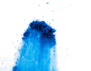 blue pigment scattered on white background Stroke with pigment.