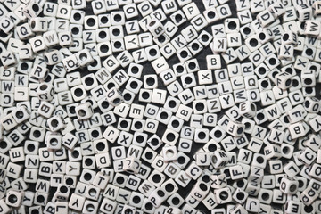 dice, cubes with letters top view