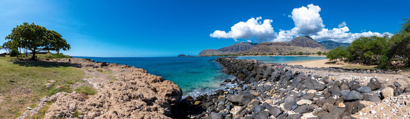 Panoramic view of sea side on the west coast of Oahu Hawaii