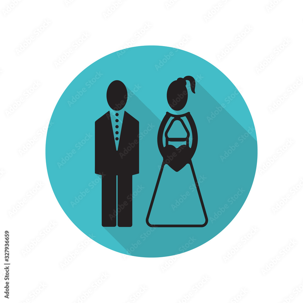 Poster bride and groom long shadow icon. simple glyph, flat vector of arrow icons for ui and ux, website or