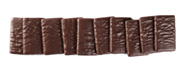 Chocolate isolated on white background, top view