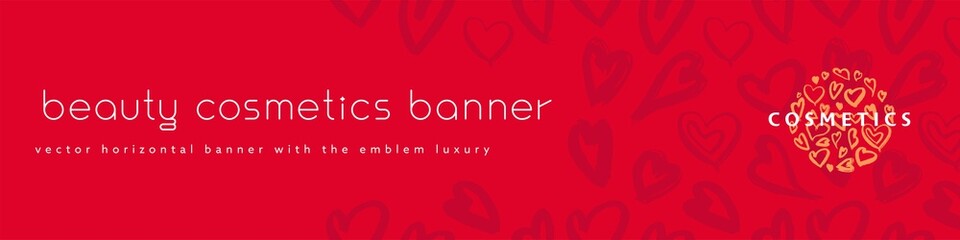 Beauty cosmetics banner. Vector hearts pattern. Beauty salon sign. Fashion seamless pattern. Wedding salon identity design. Cosmetic label tag. Template sales banner. Special offer price.