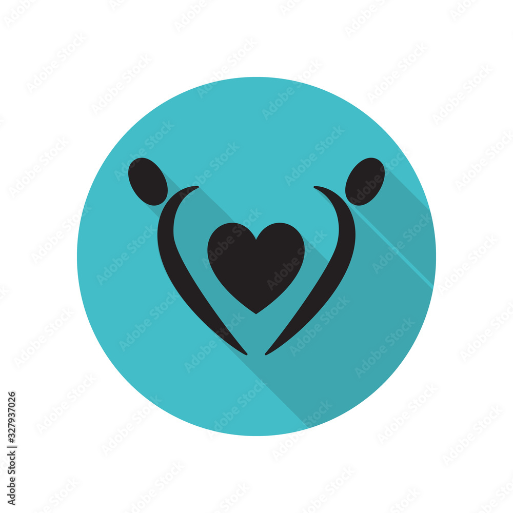 Poster loving couple with heart long shadow icon. simple glyph, flat vector of arrow icons for ui and ux, w