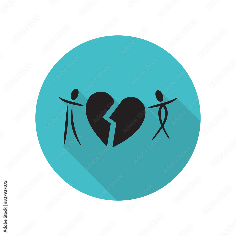 Poster broken heart of lovers long shadow icon. simple glyph, flat vector of arrow icons for ui and ux, web