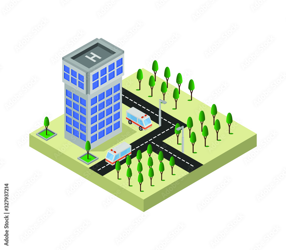 Wall mural isometric hospital