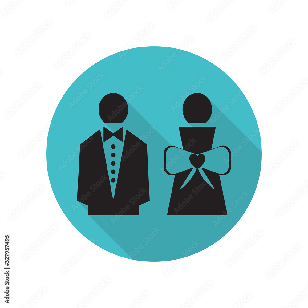 Poster bride and groom long shadow icon. simple glyph, flat vector of arrow icons for ui and ux, website or