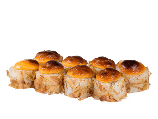  Sushi Set close- up isolated on a white background.