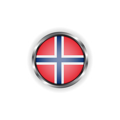 Abstract button with stylish metallic frame. Norway flag vector illustration
