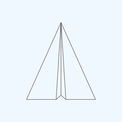 Paper plane flat line icon isolated on light blue background. Contour symbol of a papercraft origami airplane. Vector eps8 linear illustration.