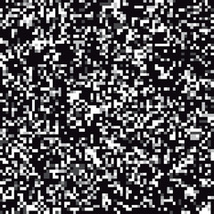 Pixel mosaic seamless pattern in monochrome tones. Repeating texture with black and white colored square points. Retro 8-bit video game style geometric vector background. Vector illustration in EPS8.