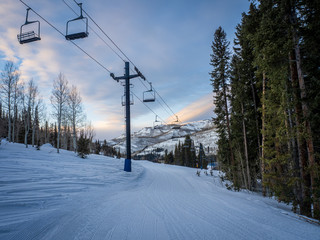 skilift at sunset