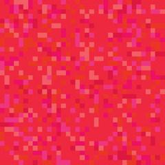 Pixel mosaic seamless pattern in red tones. Repeating texture with colored square points. Retro 8-bit video game style geometric vector background. Vector illustration in EPS8.