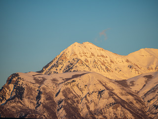 mountain range at sunset