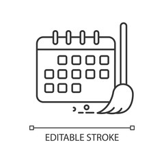 Cleaning schedule pixel perfect linear icon. Household chores. Calendar. Cleanliness control. Thin line customizable illustration. Contour symbol. Vector isolated outline drawing. Editable stroke