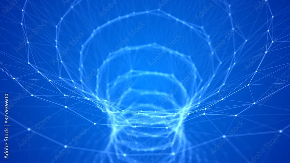 Poster technology wireframe tunnel on white background. futuristic 3d wormhole. 3d rendering.