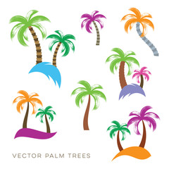 Colourful vector palm trees collection brush stroke design