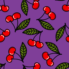 cherry seamless doodle pattern, vector illustration