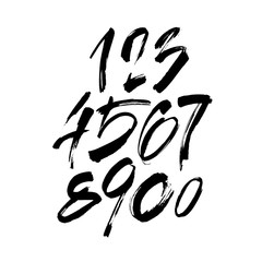 set of calligraphic acrylic or ink numbers. ABC for your design, brush lettering on a white background
