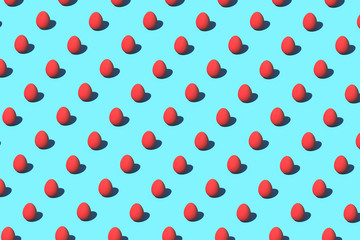 Easter eggs on pastel isometric minimalistic seamless background. Minimal food concept still life pattern. 3D rendering illustration.