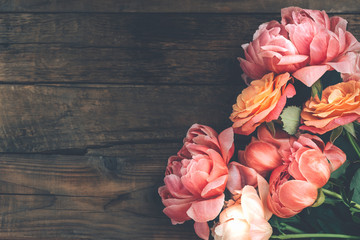 Bunch of pink peonies and roses - obrazy, fototapety, plakaty