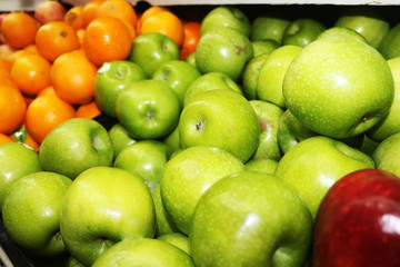 fresh fruit of green apple, orange, red apple nice background image