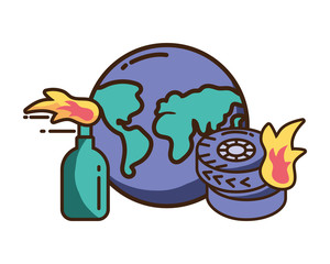 planet earth with protest icons on white background