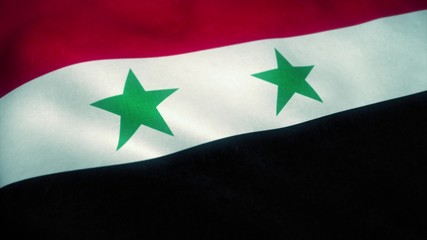 Naklejka premium Syrian Arab Republic flag waving in the wind. National flag of Syria. Sign of Syrian Arab Republic. 3d rendering