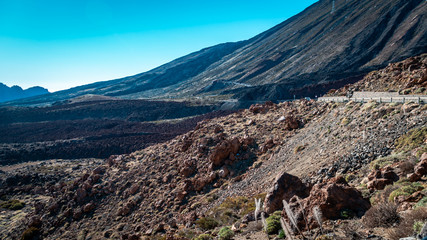 Popular Canarian islands landmark. Lava fields in Teide national park.