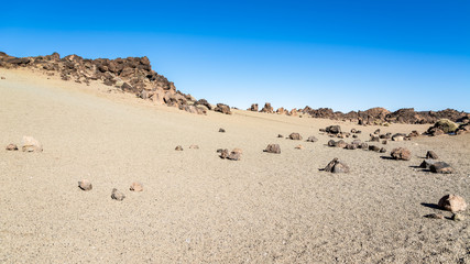 Popular Canarian islands landmark. Sand desert in Teide national park.