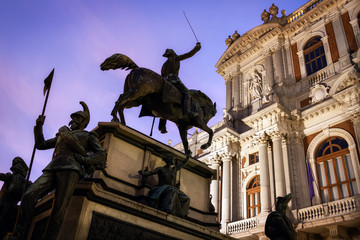 Piazza Carignano, one of the main squares of Turin (Italy) with Palazzo Carignano, historic baroque palace and first italian parliament