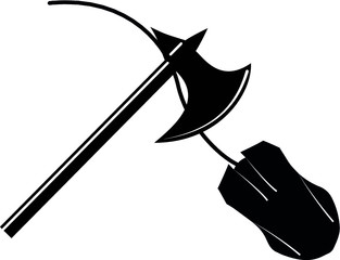 black-white isolated icon of mouse and handaxe