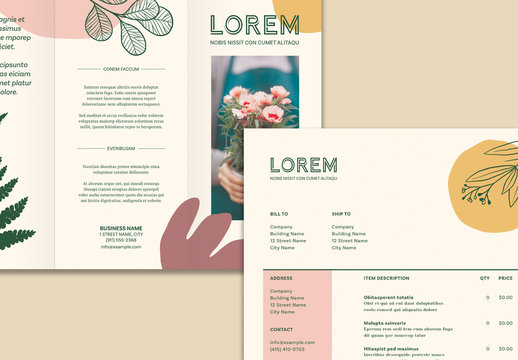 Flyer and Business Card Layout Set with Abstract Botanical Illustration Elements