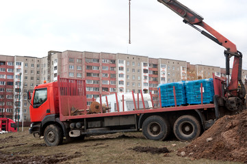 road worker machine with crane