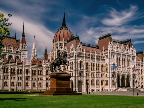 Ferenc Rakoczi Monument and Hungarian Parliament , Budapest, Hungary