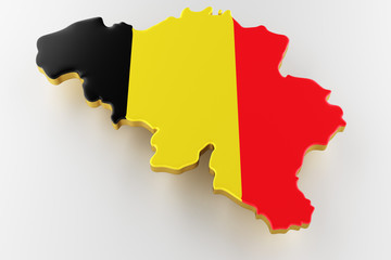 3D map of Belgium. Map of Belgium land border with flag. Belgium map on white background. 3d rendering