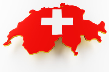 3D map of Switzerland. Map of Switzerland land border with flag. Switzerland map on white background. 3d rendering