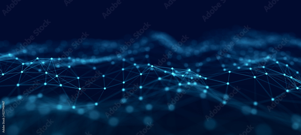 Fototapete The structure of the network connection of points and lines. Data technology. Digital background. 3D rendering.