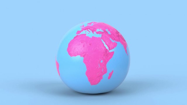 Jumping earth globe on blue background in minimal style. Leaping Earth planet like a ball 3d render animation.