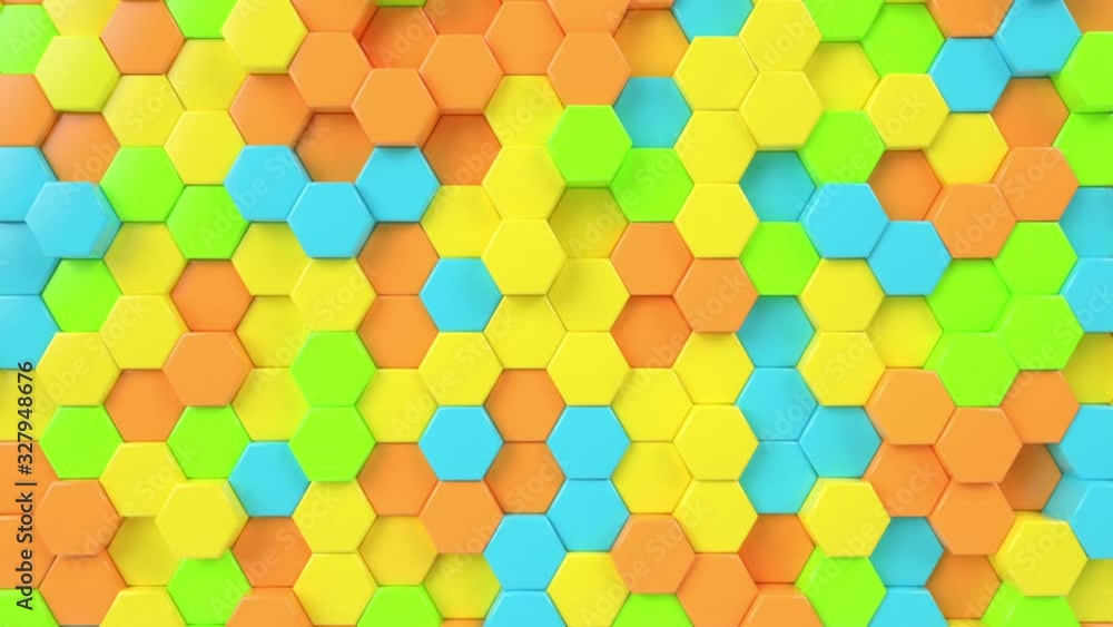 Poster hexagonal moving looping background. animated hexagons, honeycomb pattern. 3d render motion graphics
