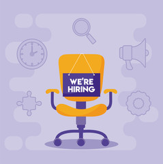 We are hiring message with office chair vector design