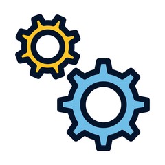 Cogwheel and development icon in flat style. Gears, configuration sign. Teamwork illustration for modern business concepts.