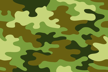 Seamless classic camouflage pattern. Camo fishing hunting vector background. Masking green black brown color military texture wallpaper. Army design for fabric paper vinyl print.