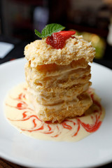 pancakes with ice cream and strawberries