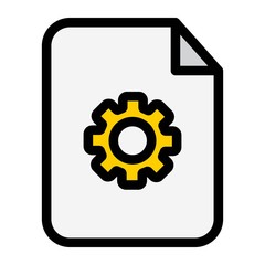 Document with gear symbol icon. File settings, document options sign. File preferences sign.