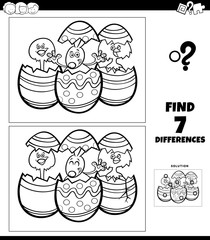 differences coloring game with cartoon Easter characters