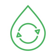Recycle arrow in water drop icon in flat style. Recycling wasted water symbol. Ecology concept.