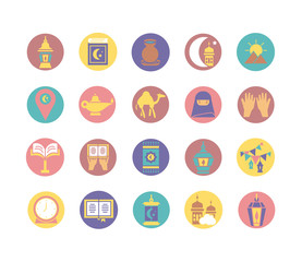 ramadan concept of icons set, block style