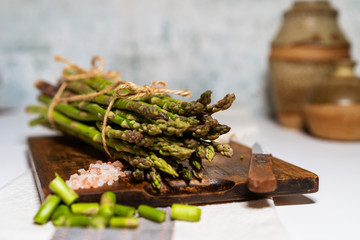 Asparagus on a cutting board