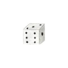 White dice with black spots isolated on white background. Watercolor hand drawn illustration
